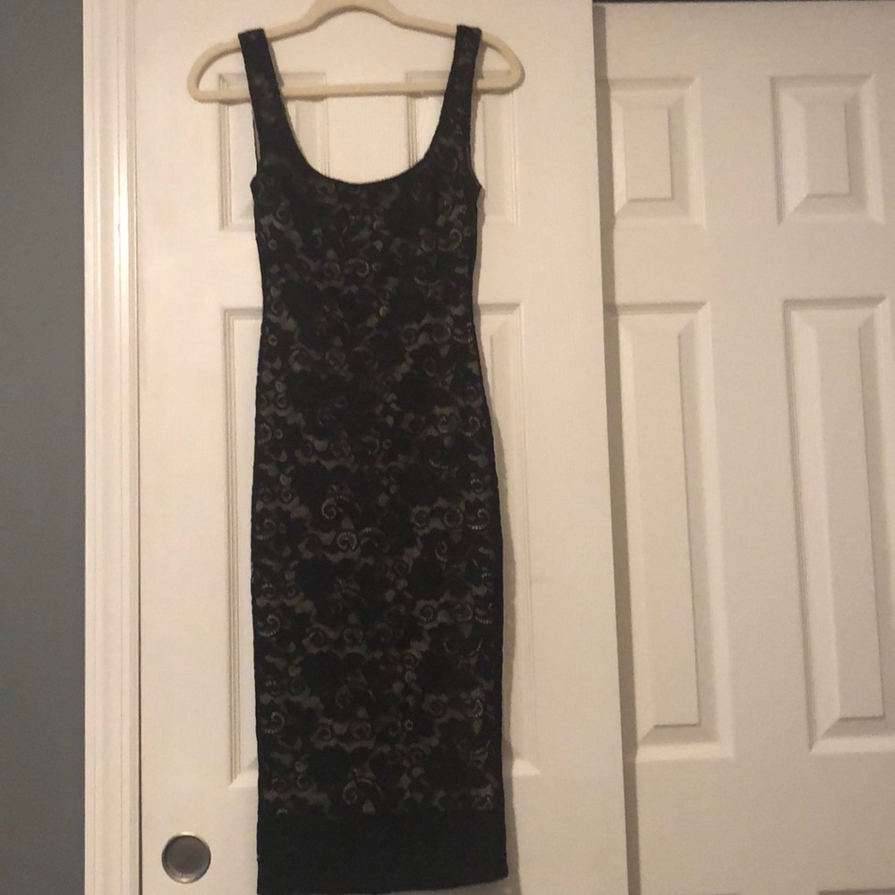 Black /nude lace bodycon midi dress